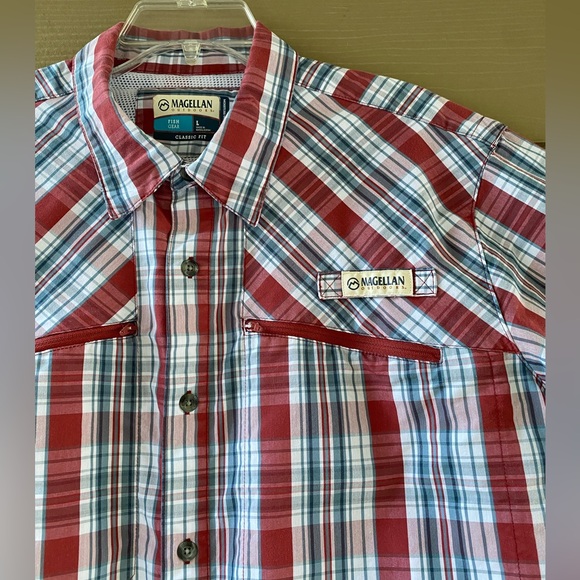 Magellan Outdoors Men's Fish Gear Classic Fit Cotton Blend Madras Vented Size L - Picture 8 of 12
